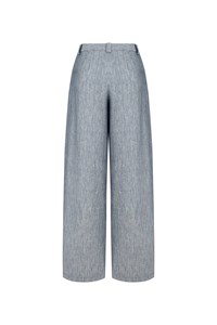 Candice Blue Linen-Blend Striped Pants
